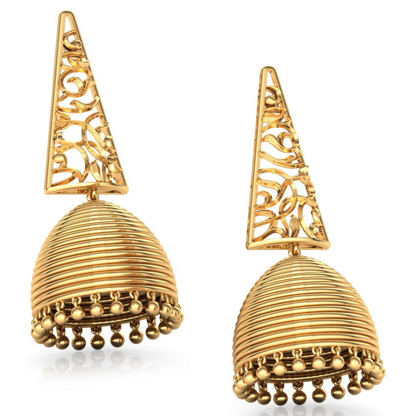 Triangular Filigree Gold Jhumkas
