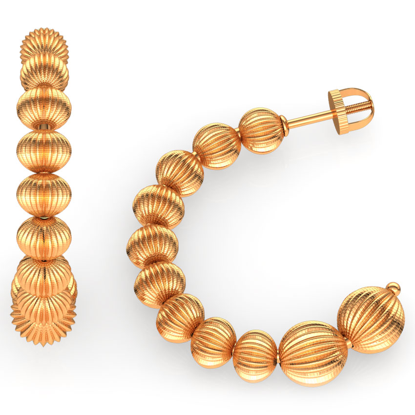 Ridged Beads Gold Hoop Earrings Ridged Beads Gold Hoop Earrings