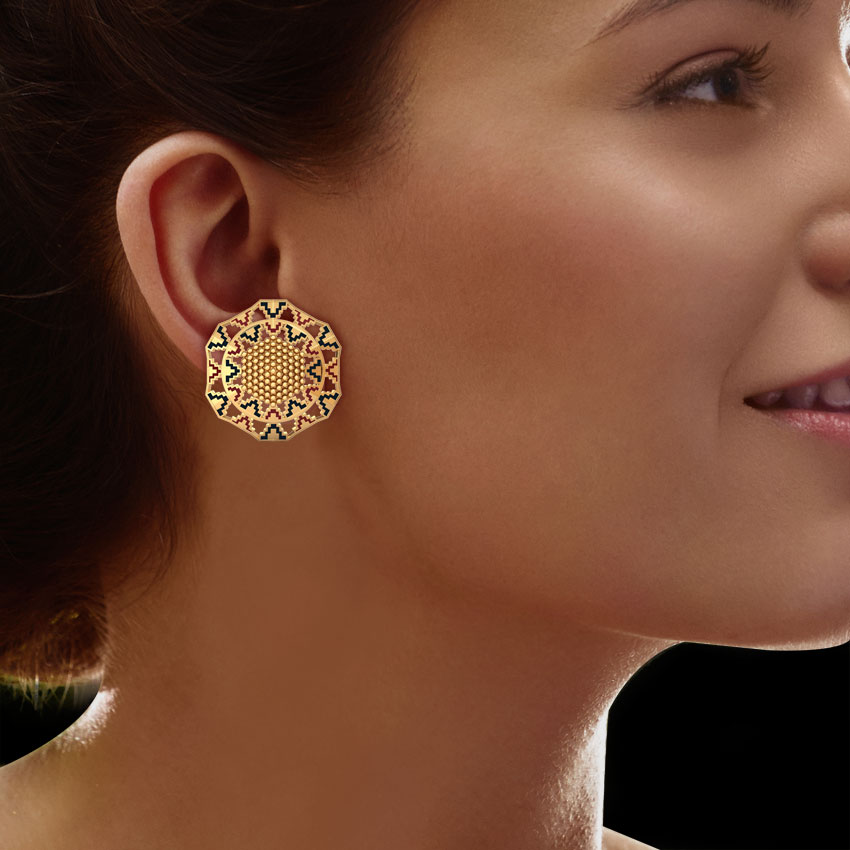 Grainy Hex Gold Stud Earrings