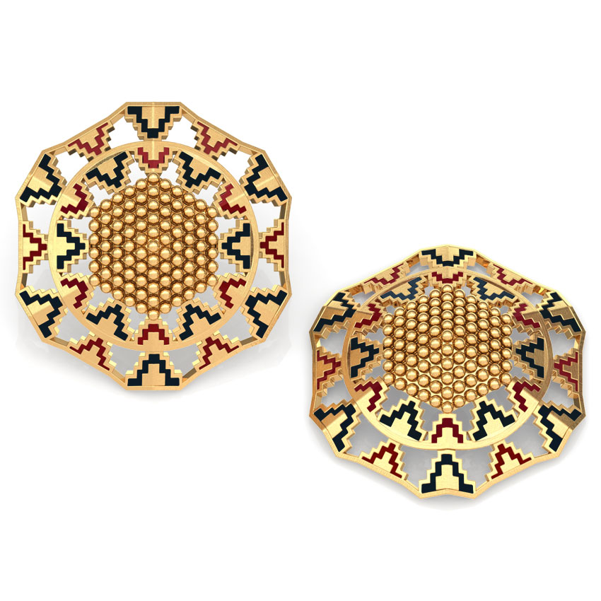 Grainy Hex Gold Stud Earrings