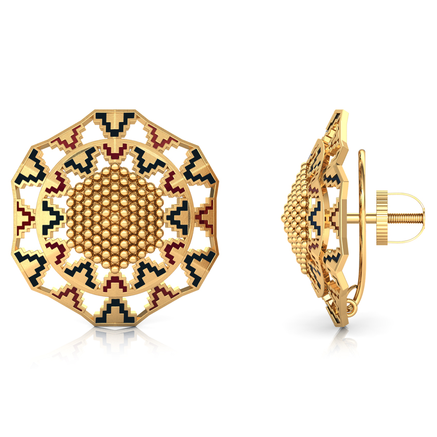 Grainy Hex Gold Stud Earrings