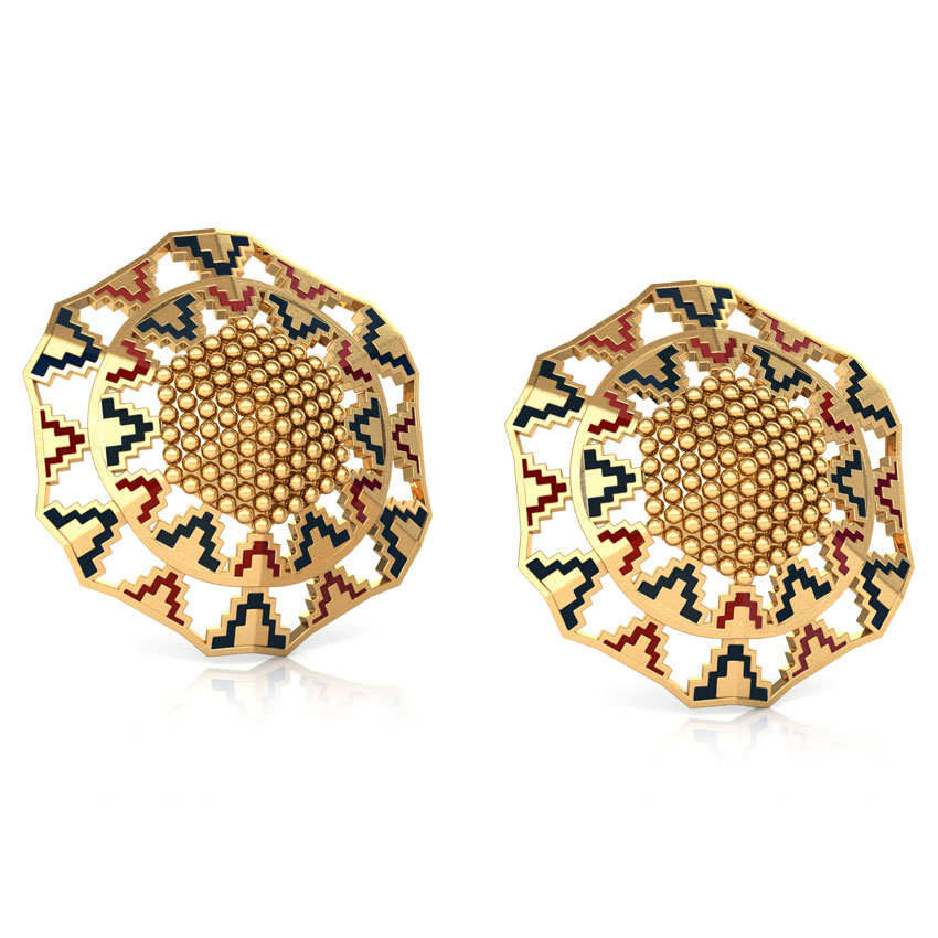 Grainy Hex Gold Stud Earrings