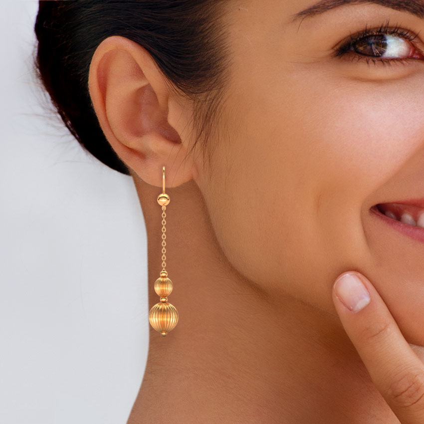 Sleek Beaded Gold Drop Earrings