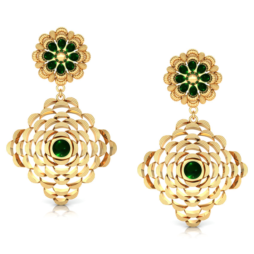 Curl Floral Gold Drop Earrings