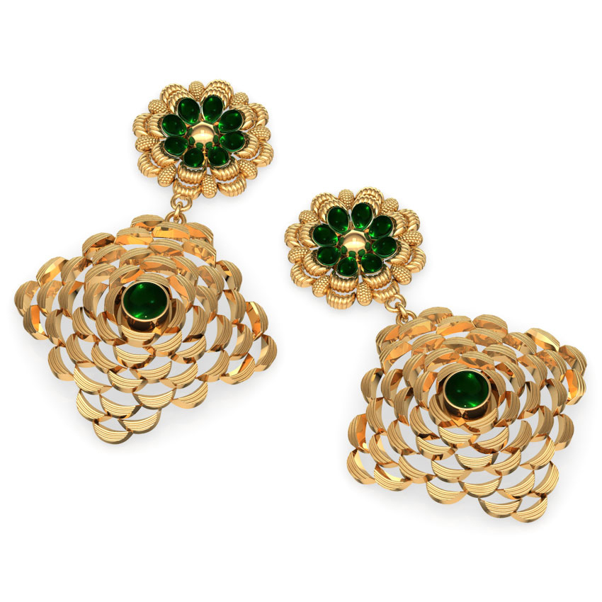 Curl Floral Gold Drop Earrings