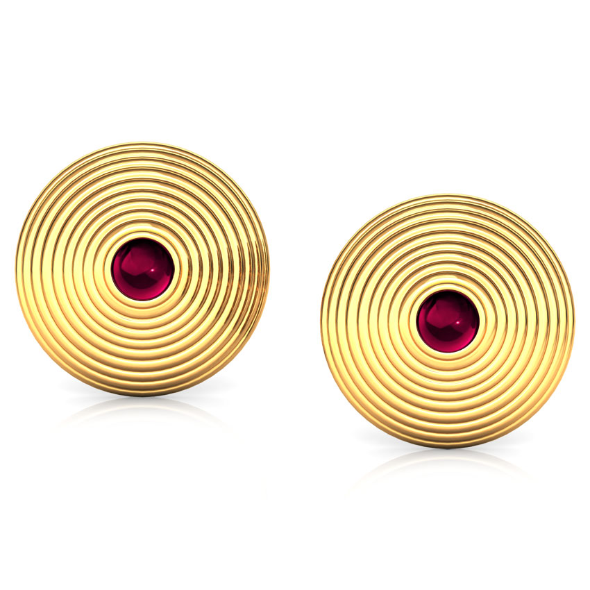Round Fine Deco Gold Stud Earrings