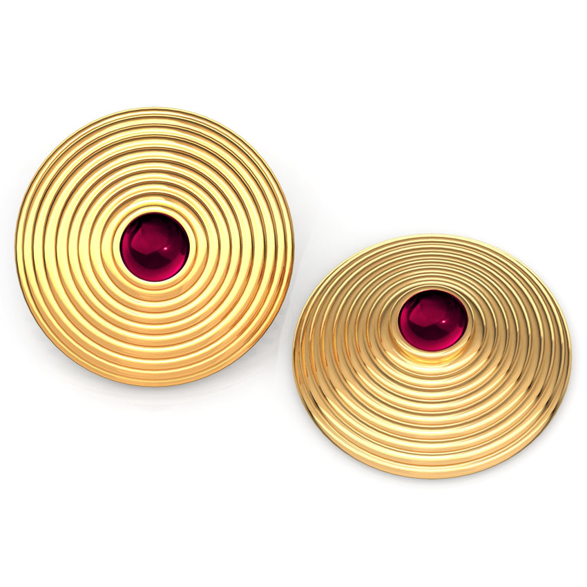 Round Fine Deco Gold Stud Earrings