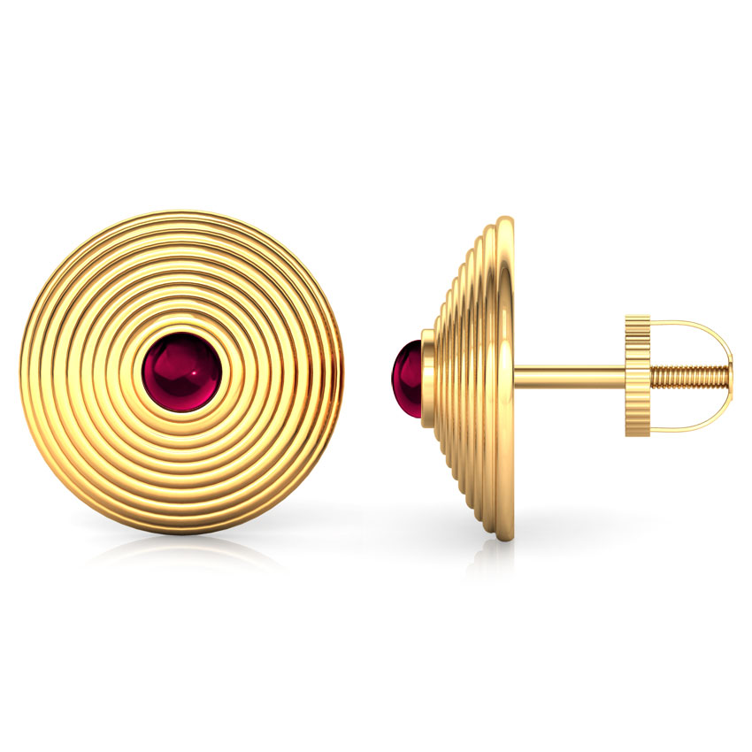 Round Fine Deco Gold Stud Earrings