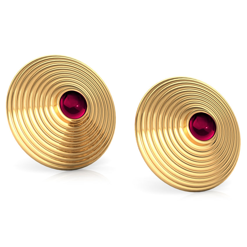 Round Fine Deco Gold Stud Earrings