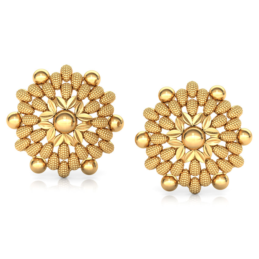 Drop and Bead Gold Stud Earrings