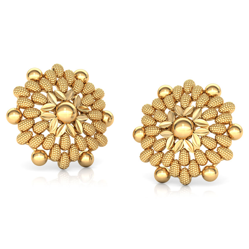 Drop and Bead Gold Stud Earrings