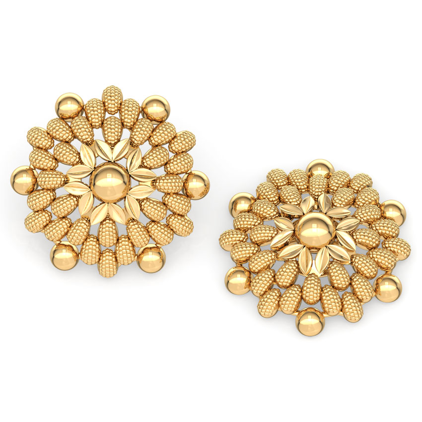 Drop and Bead Gold Stud Earrings
