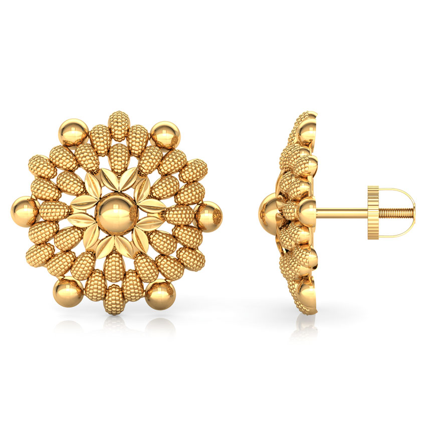 Drop and Bead Gold Stud Earrings