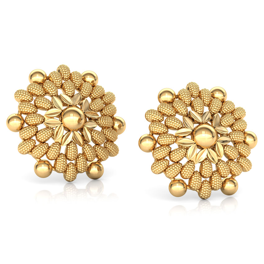Drop and Bead Gold Stud Earrings