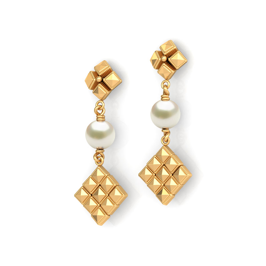 Faceted Wedge Gold Drop Earrings