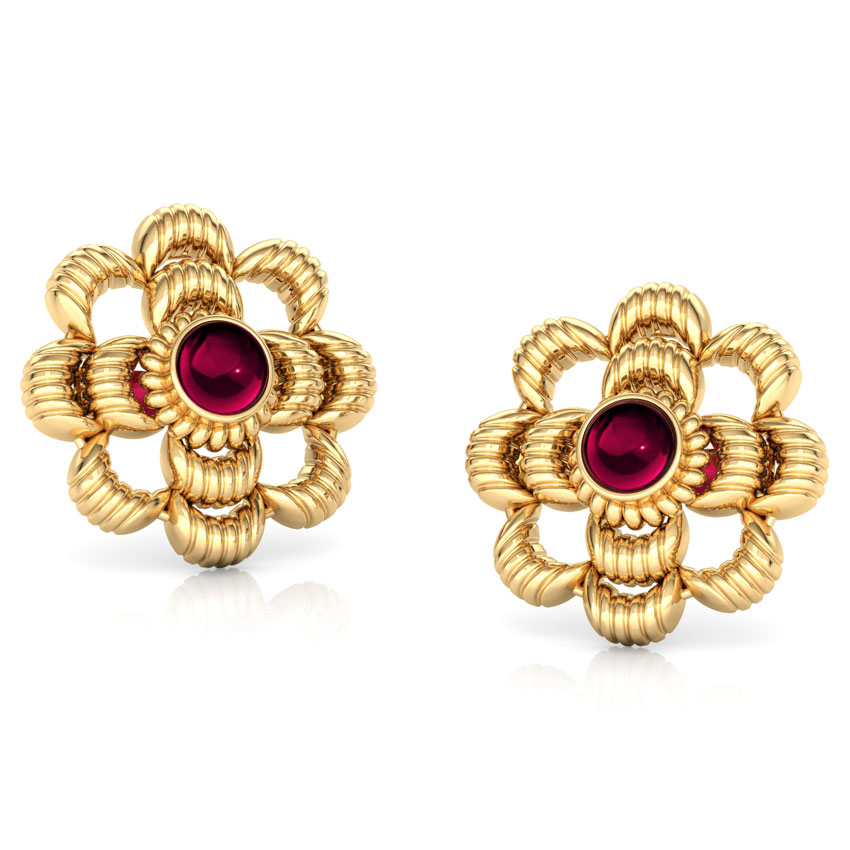 Crimp Floret Gold Stud Earrings