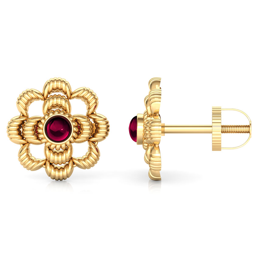 Crimp Floret Gold Stud Earrings