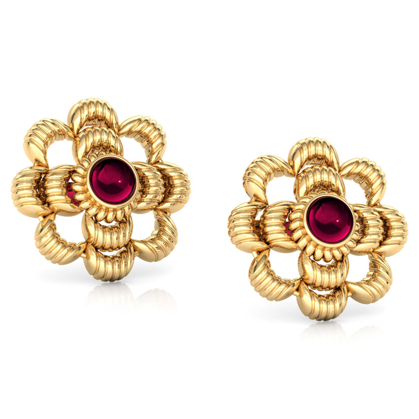 Crimp Floret Gold Stud Earrings