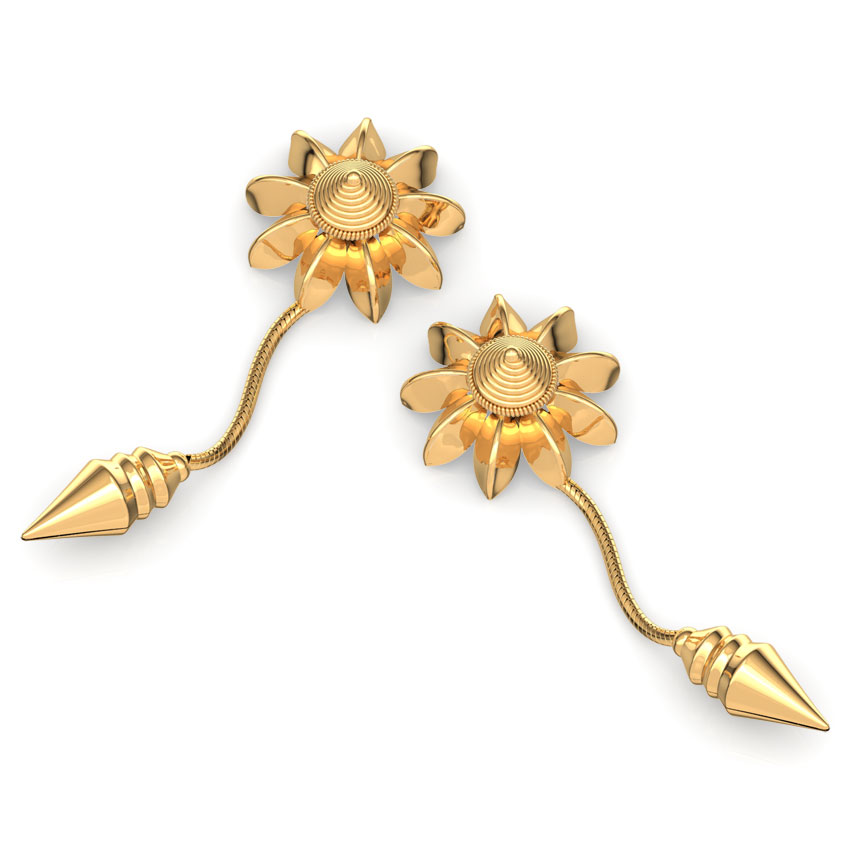 Edged Cone Gold Drop Earrings