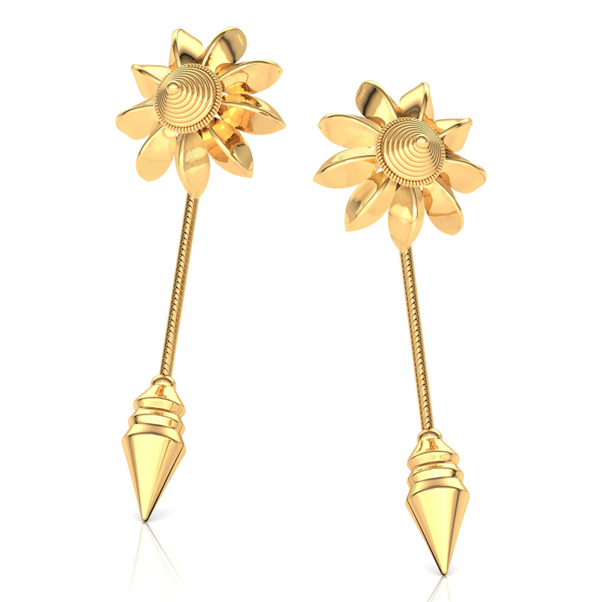 Edged Cone Gold Drop Earrings