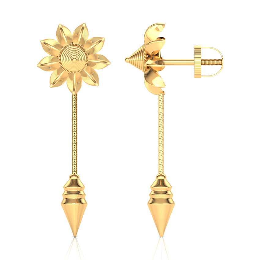 Edged Cone Gold Drop Earrings