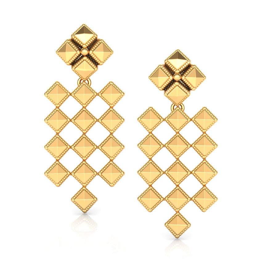 Faceted Grid Gold Drop Earrings Faceted Grid Gold Drop Earrings