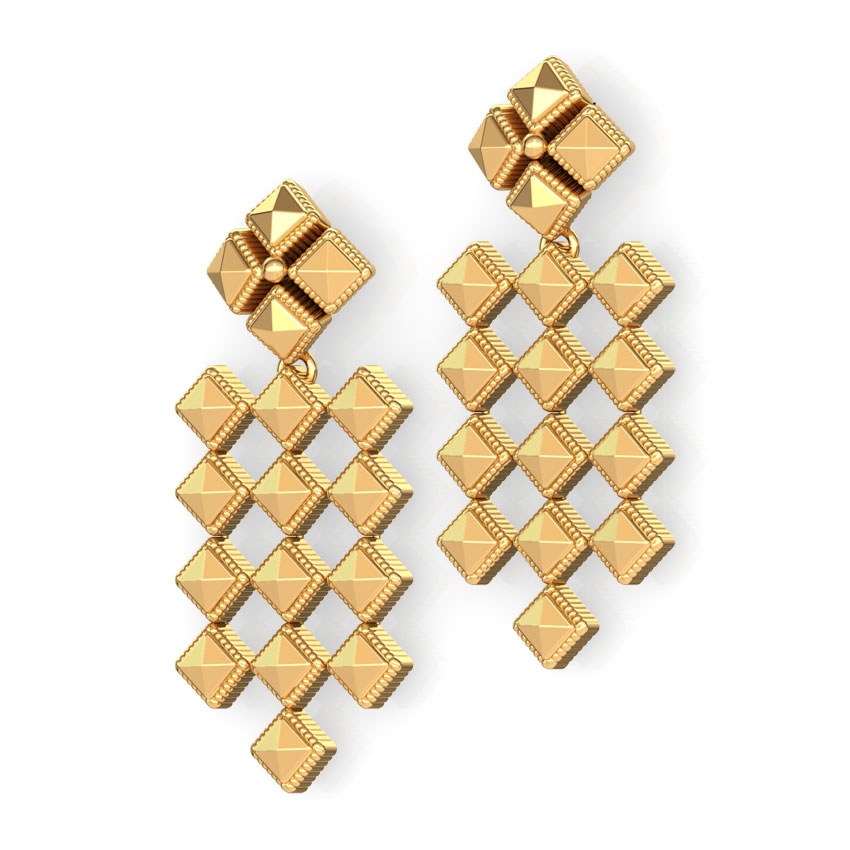 Faceted Grid Gold Drop Earrings Faceted Grid Gold Drop Earrings
