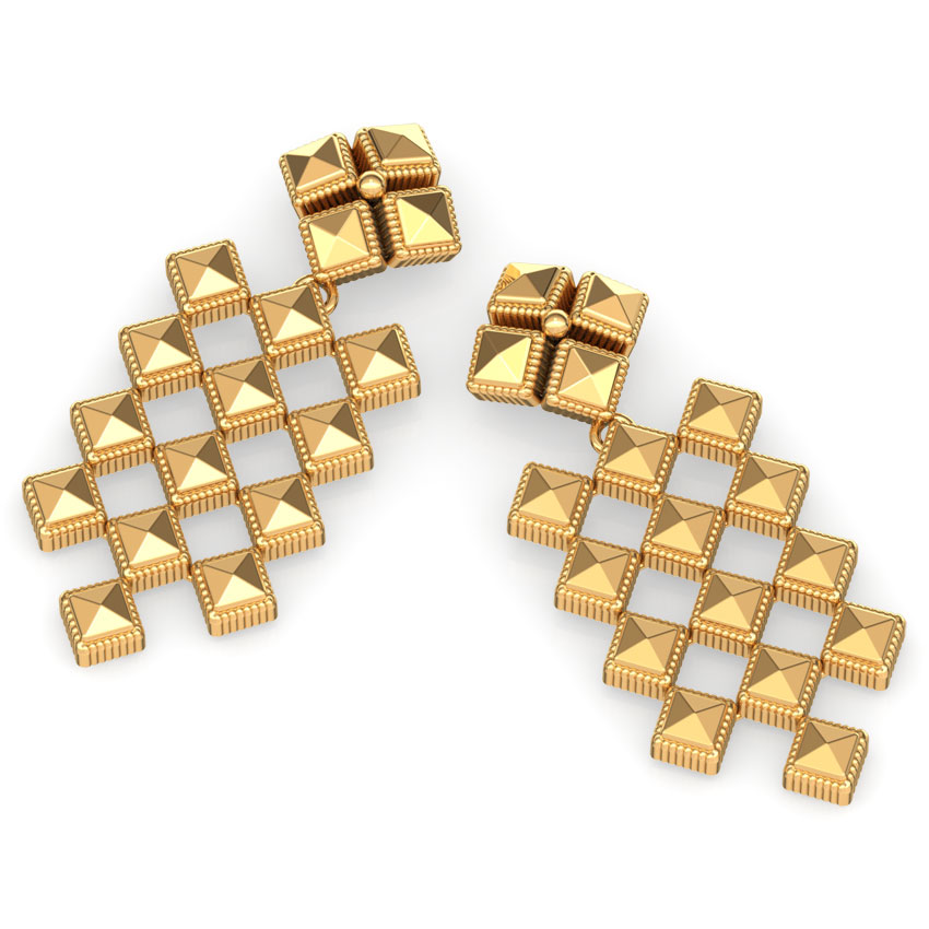 Faceted Grid Gold Drop Earrings Faceted Grid Gold Drop Earrings