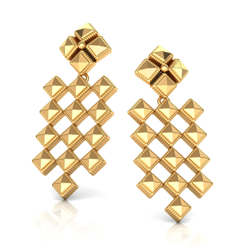 Faceted Grid Gold Drop Earrings Faceted Grid Gold Drop Earrings