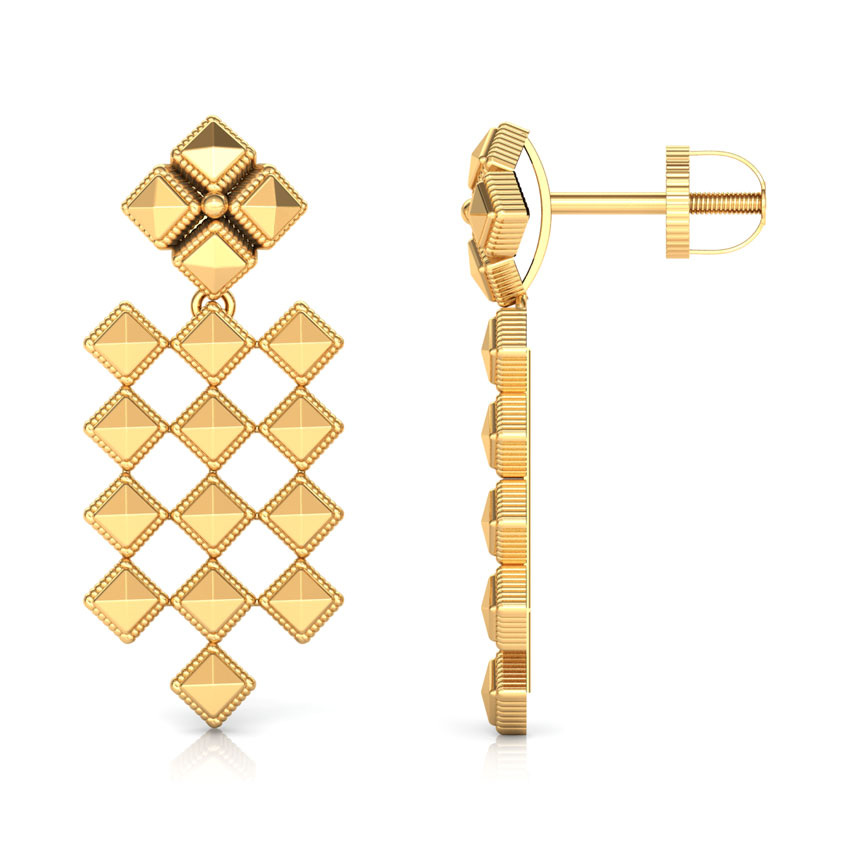 Faceted Grid Gold Drop Earrings Faceted Grid Gold Drop Earrings