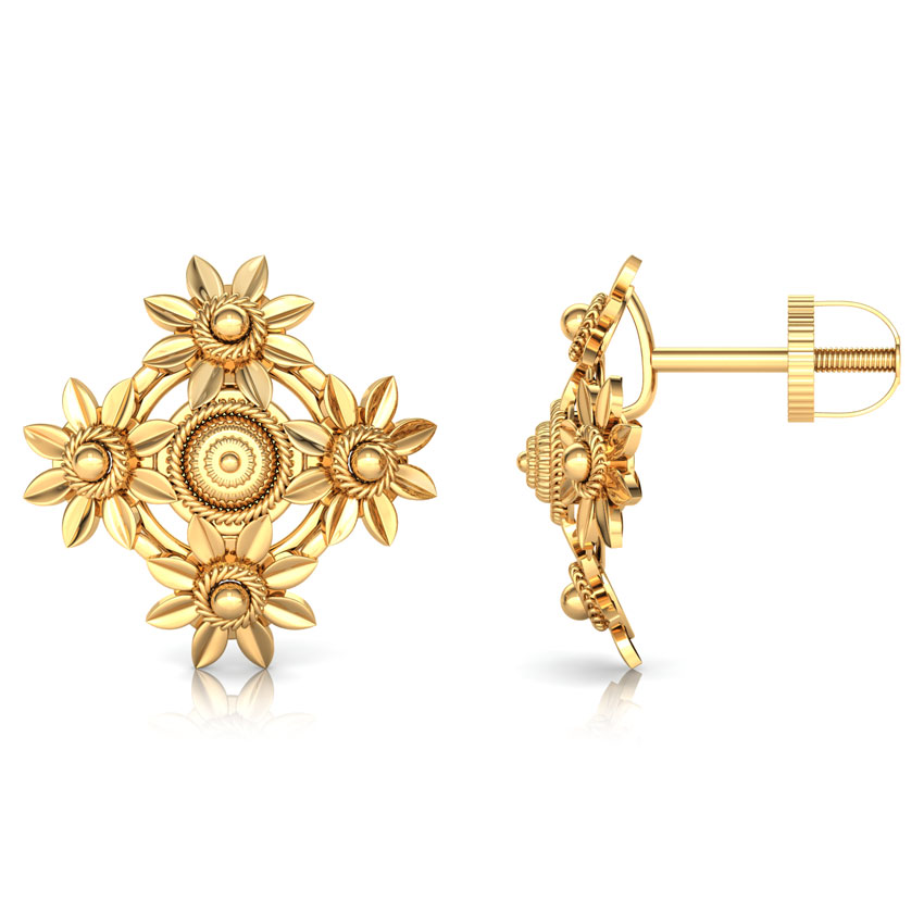 Quad Floret Gold Stud Earrings Quad Floret Gold Stud Earrings