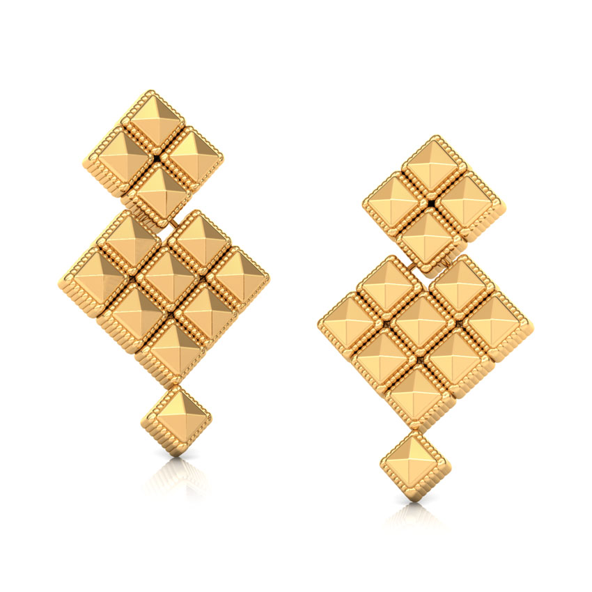 Edgy Grid Gold Drop Earrings Edgy Grid Gold Drop Earrings
