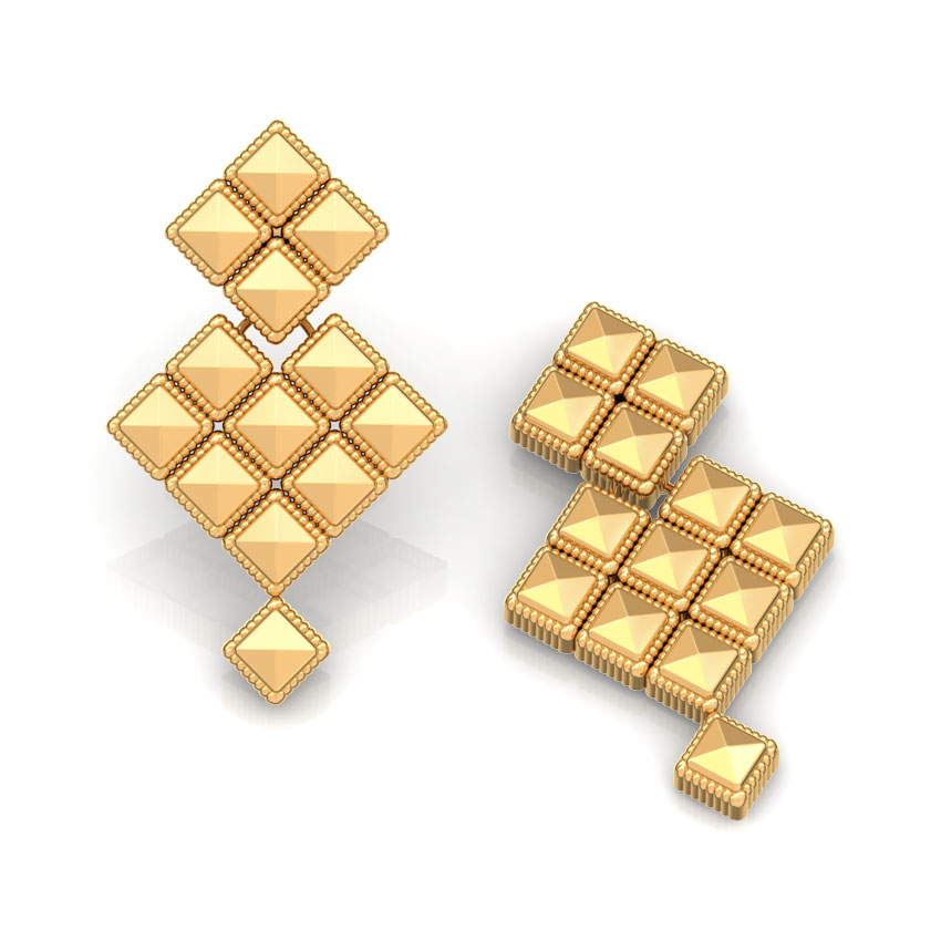 Edgy Grid Gold Drop Earrings Edgy Grid Gold Drop Earrings