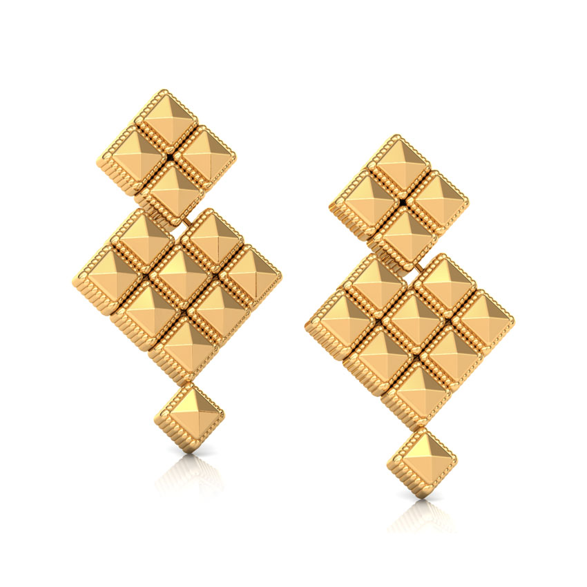 Edgy Grid Gold Drop Earrings Edgy Grid Gold Drop Earrings