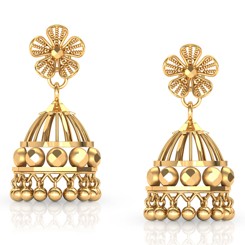Floret Beaded Gold Jhumkas Floret Beaded Gold Jhumkas