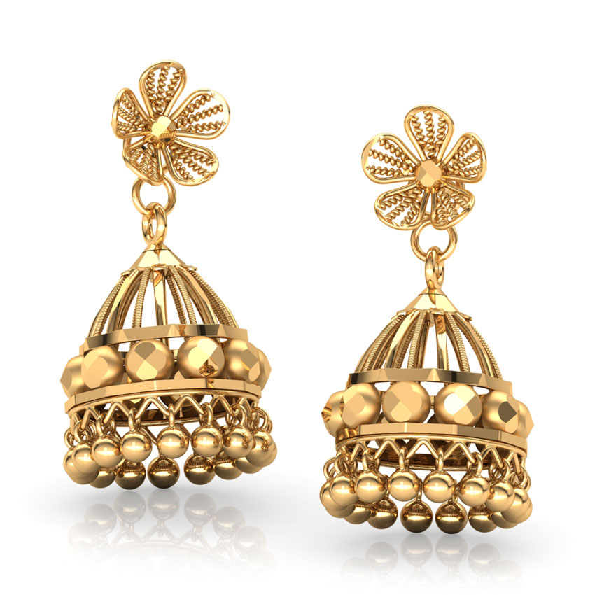 Floret Beaded Gold Jhumkas Floret Beaded Gold Jhumkas
