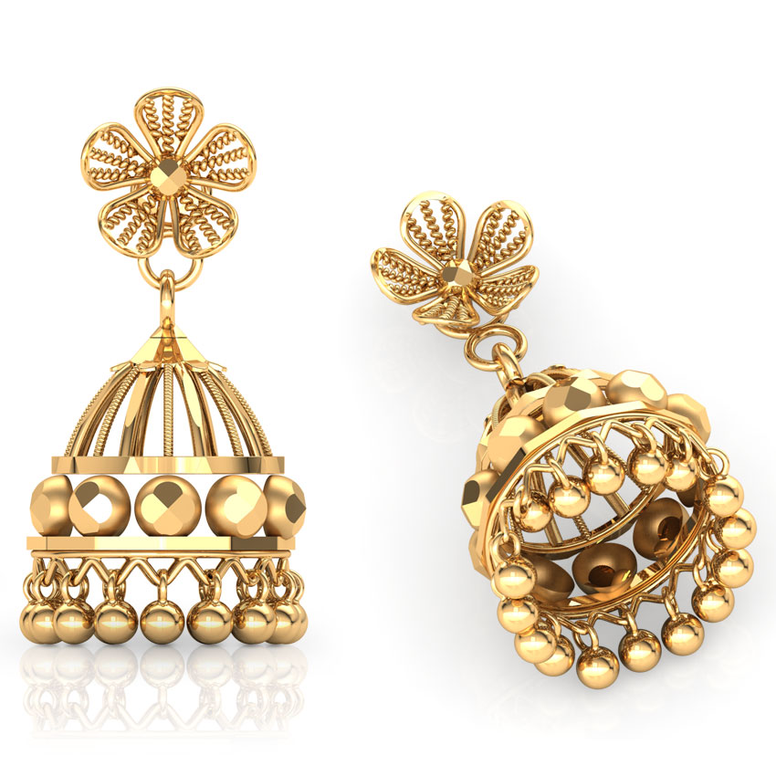 Floret Beaded Gold Jhumkas Floret Beaded Gold Jhumkas