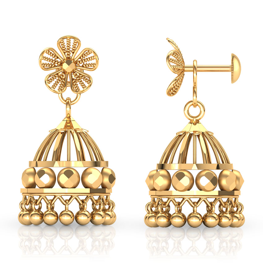 Floret Beaded Gold Jhumkas Floret Beaded Gold Jhumkas