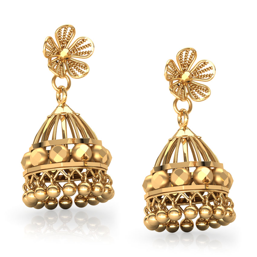 Floret Beaded Gold Jhumkas Floret Beaded Gold Jhumkas