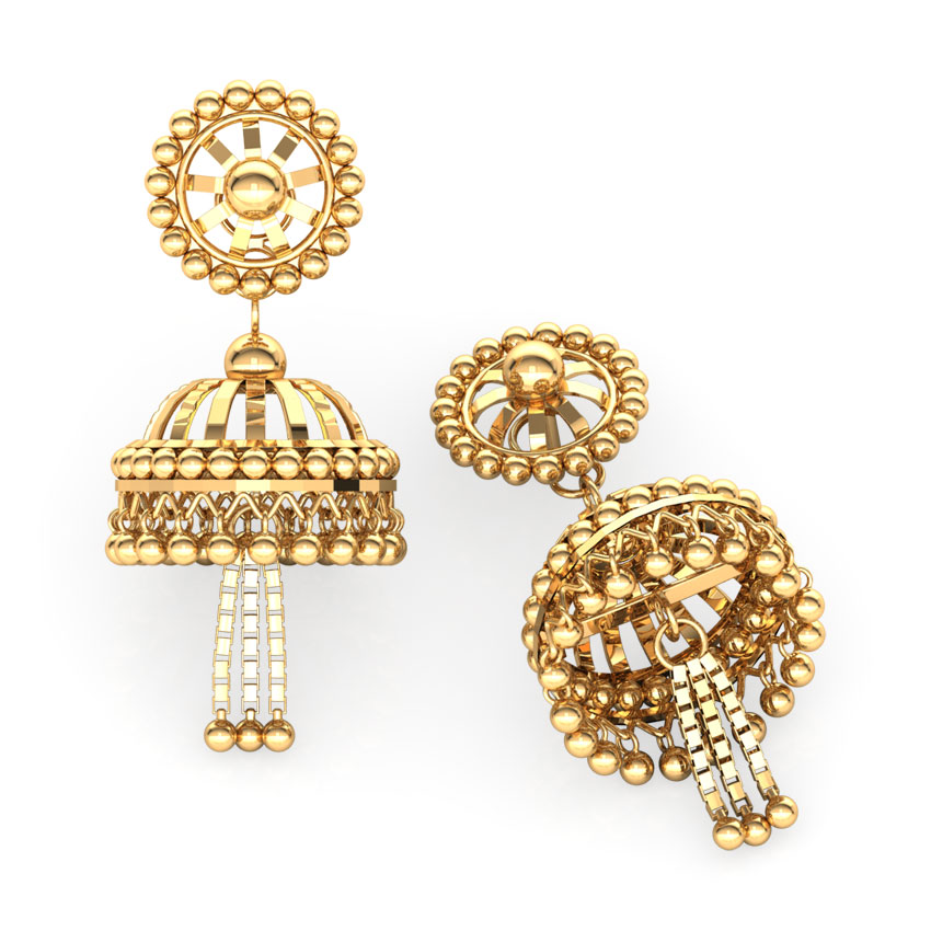 Swirl Beads Gold Jhumkas