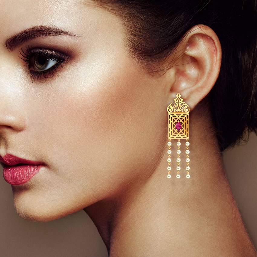 Amer Ornate Lawn Gemstone Drop Earrings Amer Ornate Lawn Gemstone Drop Earrings