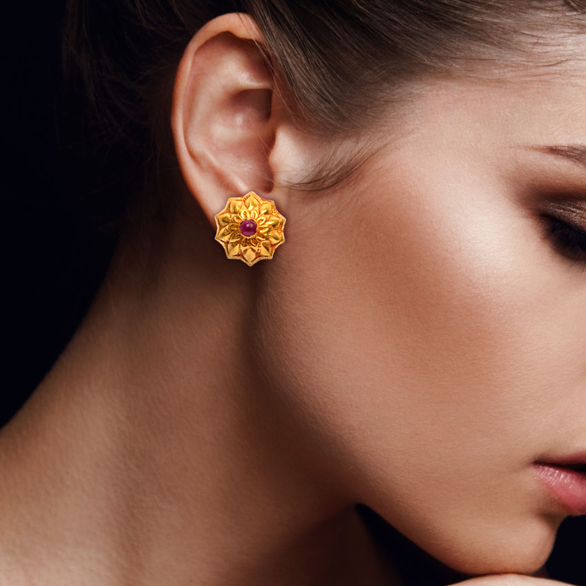 Dome Petals Gold Stud Earrings