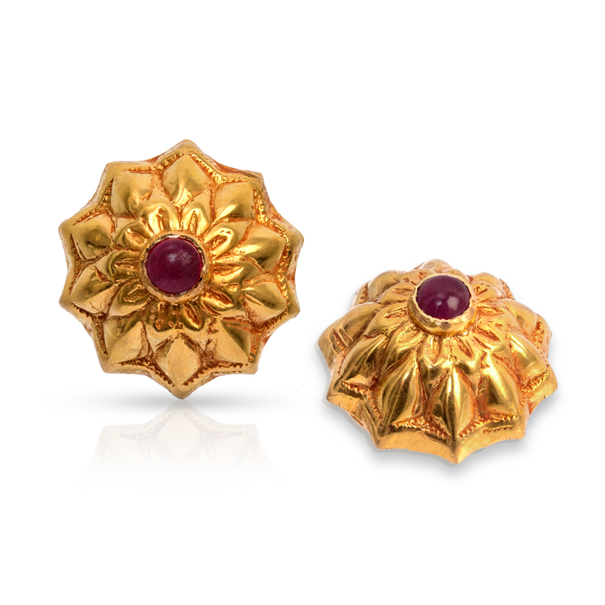Dome Petals Gold Stud Earrings