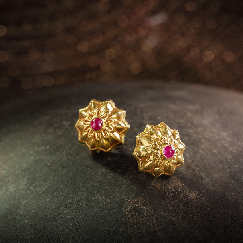 Dome Petals Gold Stud Earrings