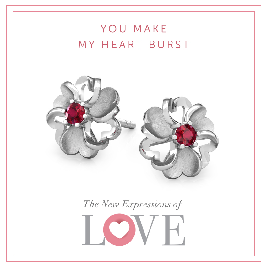 Floral Heart Gemstone Stud Earrings