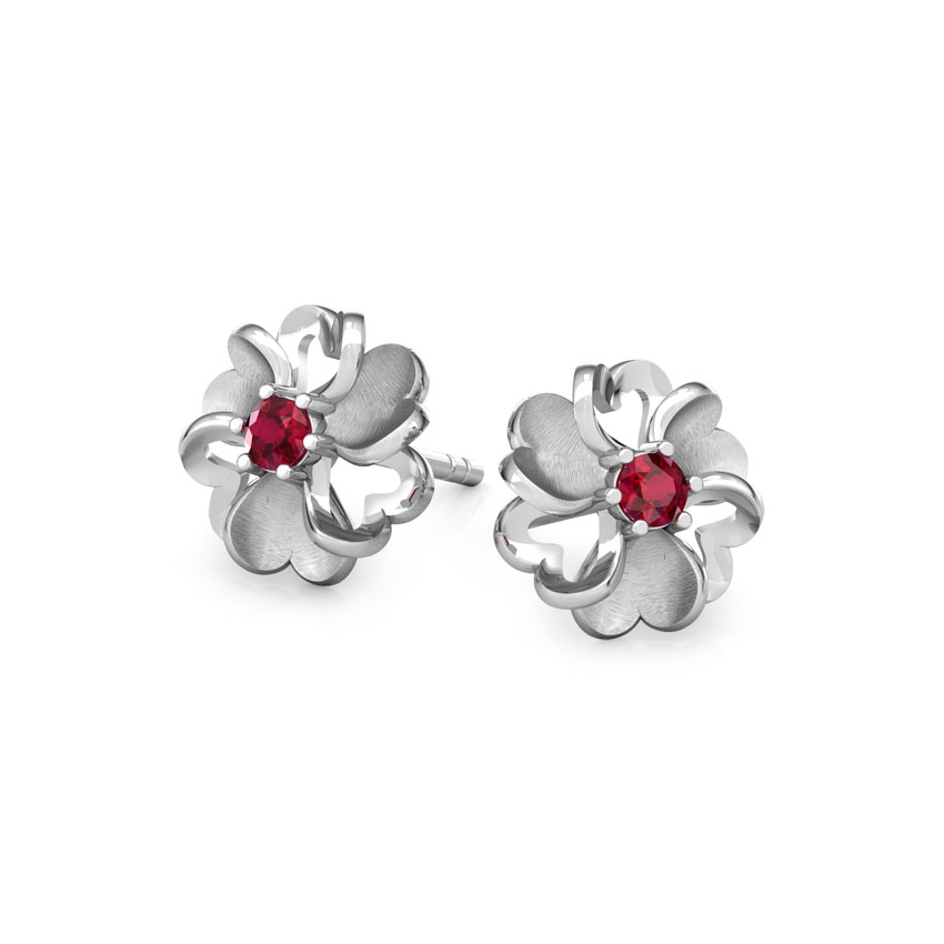 Floral Heart Gemstone Stud Earrings