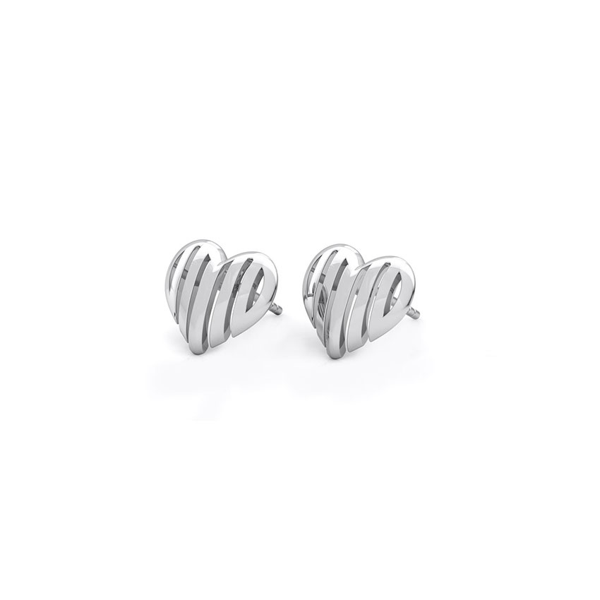 Striped Heart Gold Stud Earrings