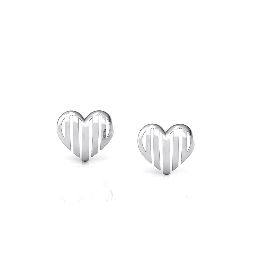 Striped Heart Gold Stud Earrings