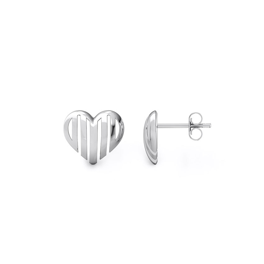 Striped Heart Gold Stud Earrings