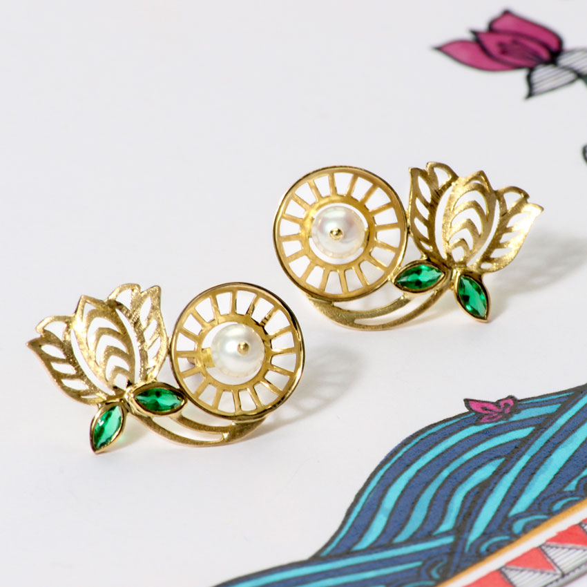 Padma Intricate Gemstone Stud Earrings
